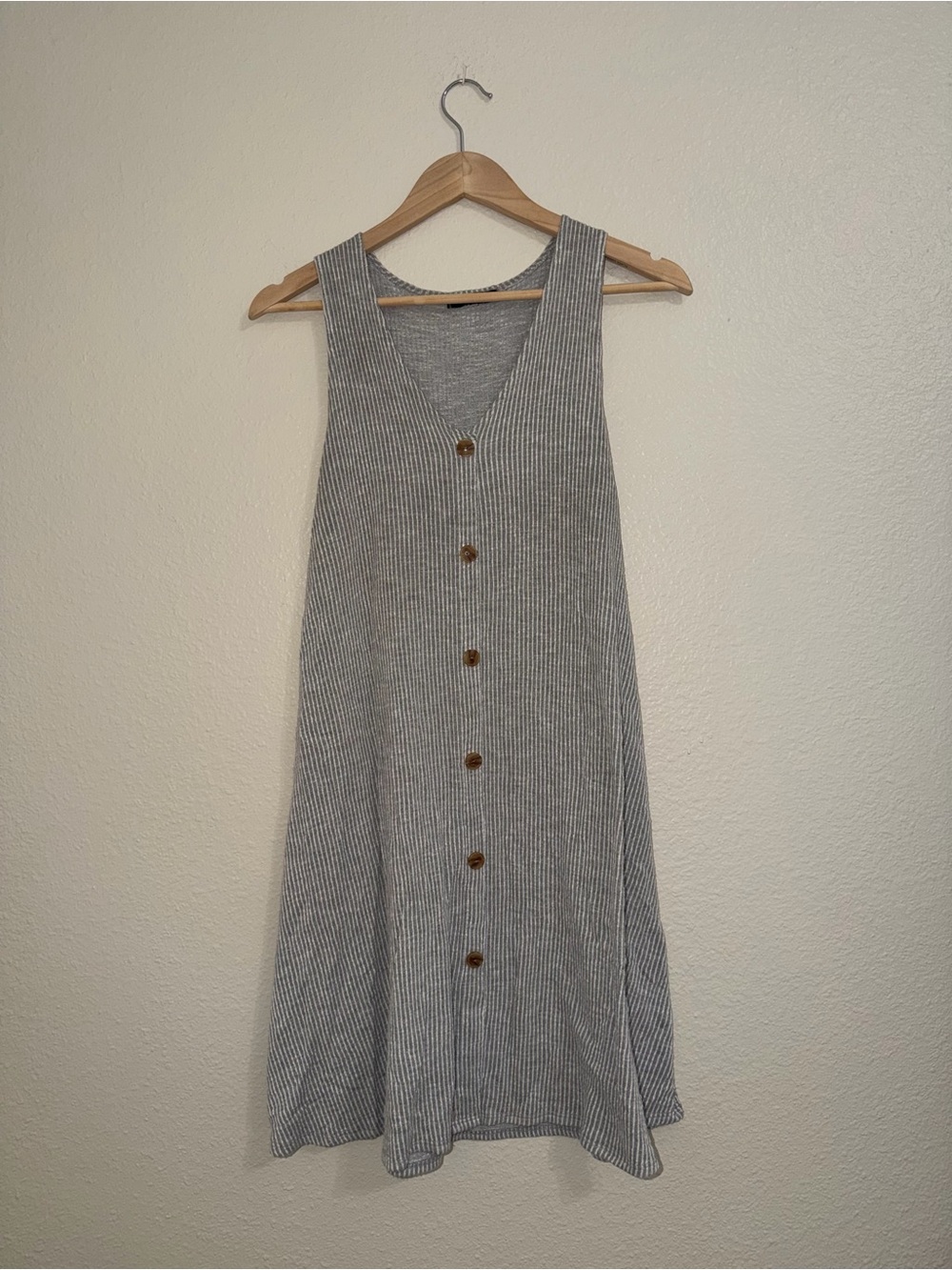 Caution To The Wind Gray Striped Button-Front Midi Dress